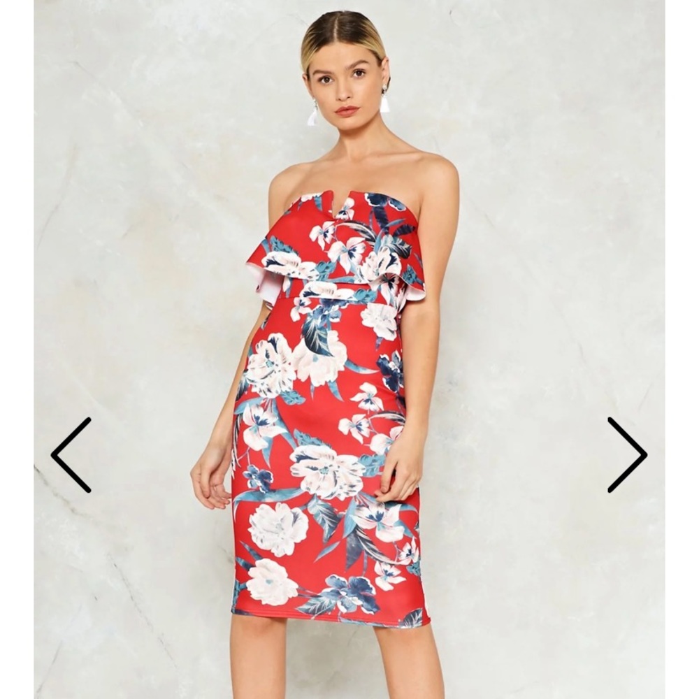 Red floral midi dress